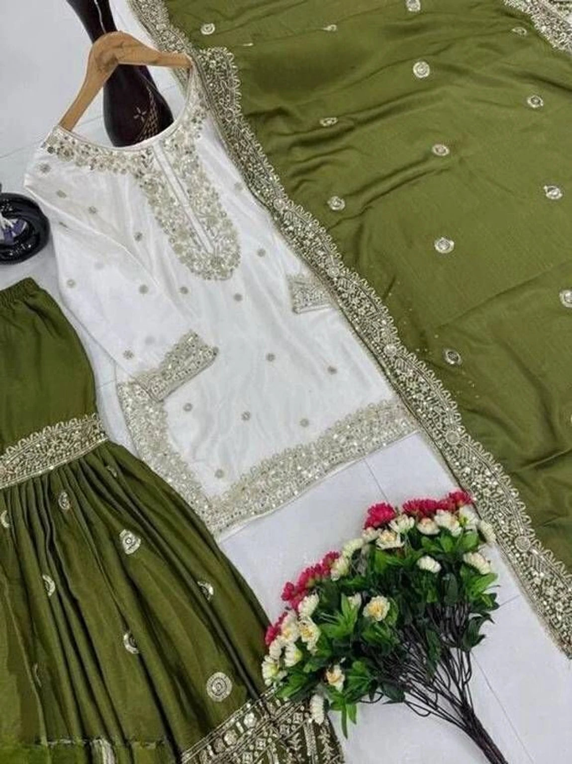 Khodiyar Women Silk Blend Kurta Sharara Dupatta Set