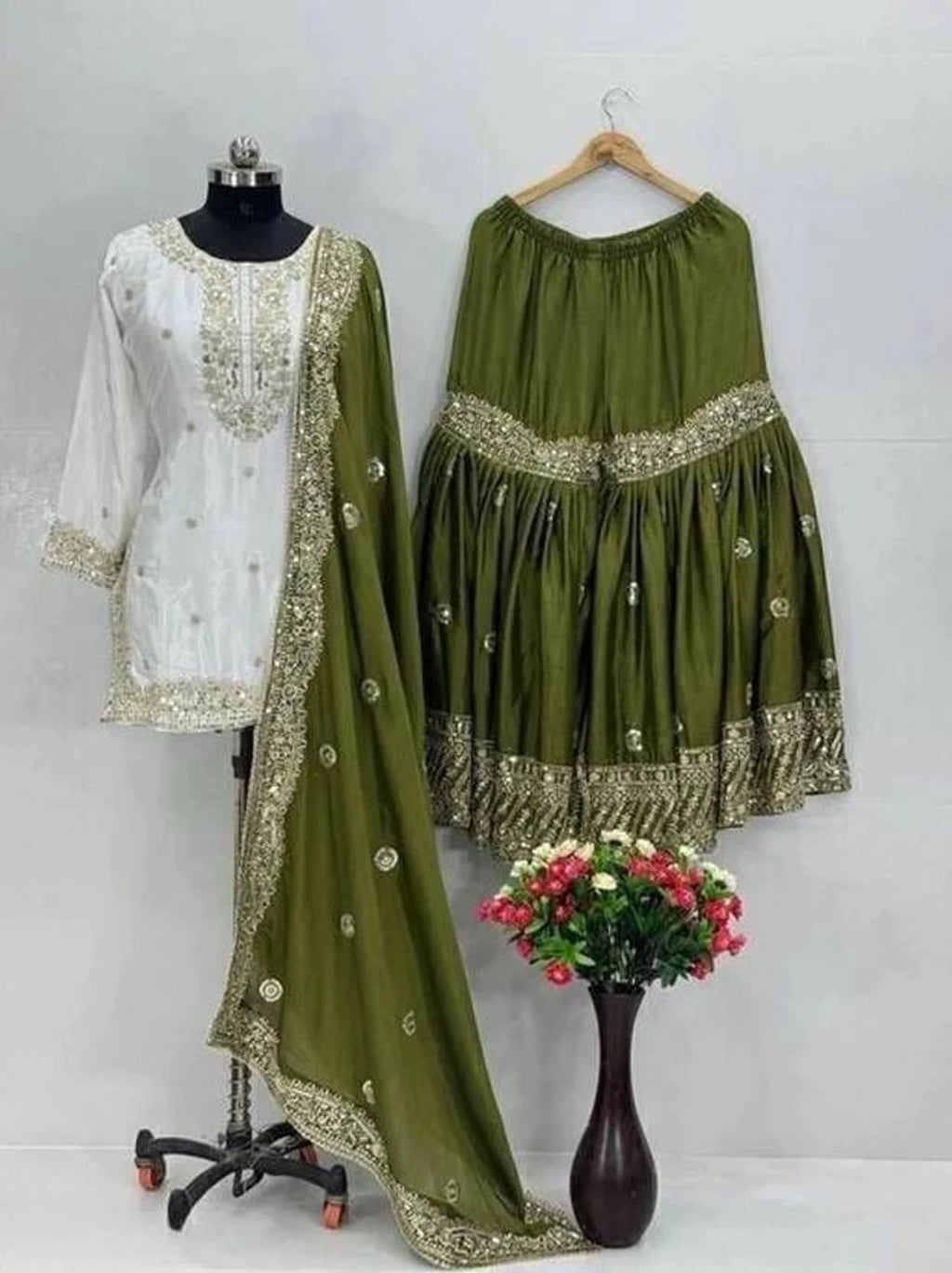 Khodiyar Women Silk Blend Kurta Sharara Dupatta Set