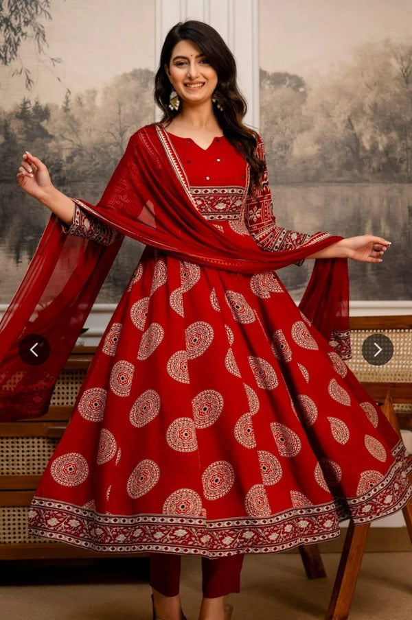 Maroon Red Anarkali kurta set by RAJEE