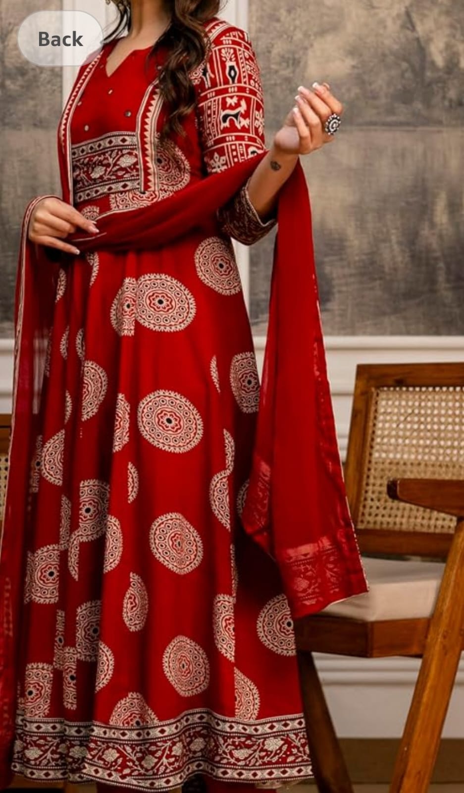 Elegant Red Printed Viscose Rayon Anarkali Kurta Set with Dupatta
