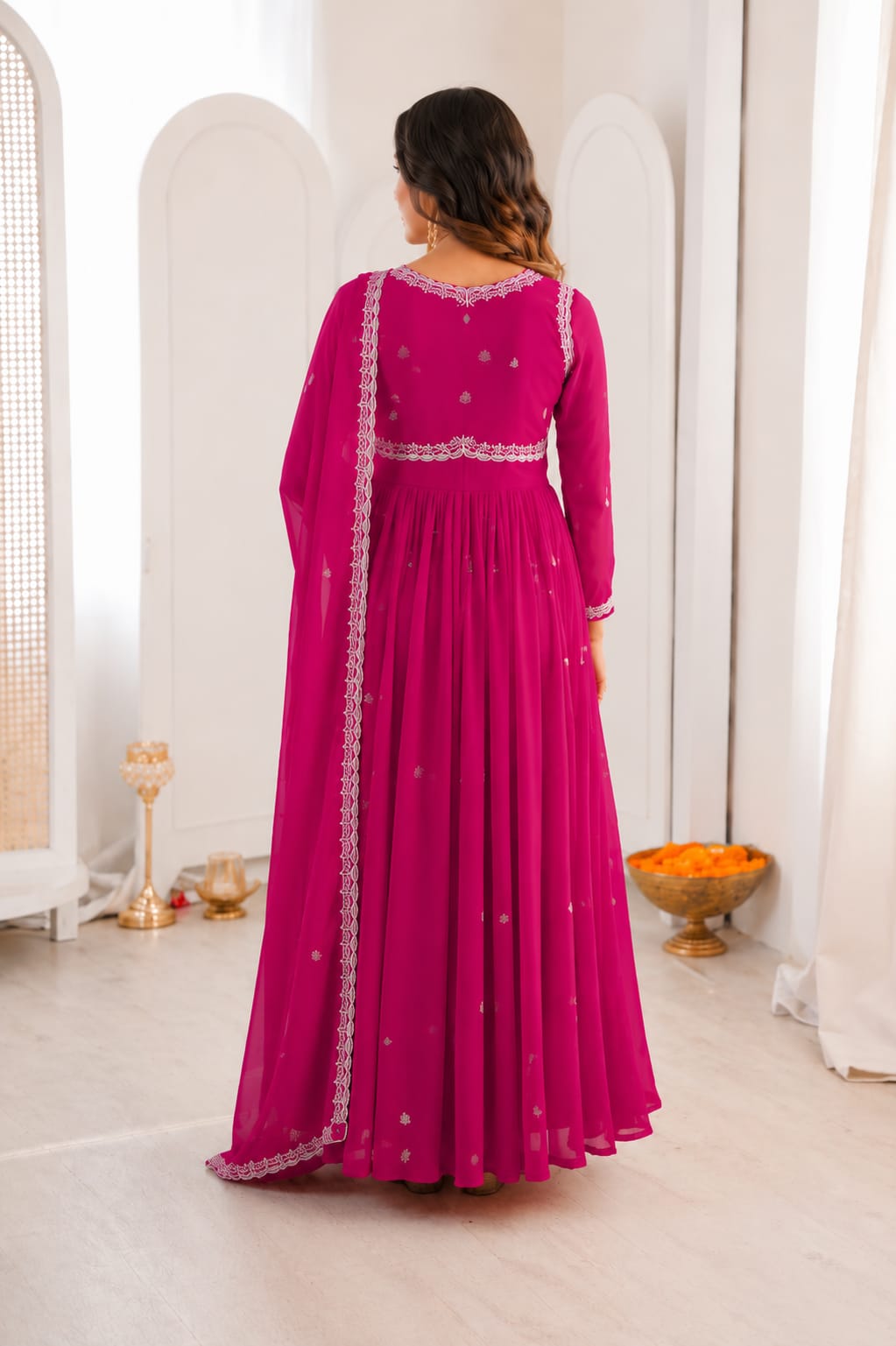 Elegant Magenta Anarkali Kurti Set with Embroidered Dupatta