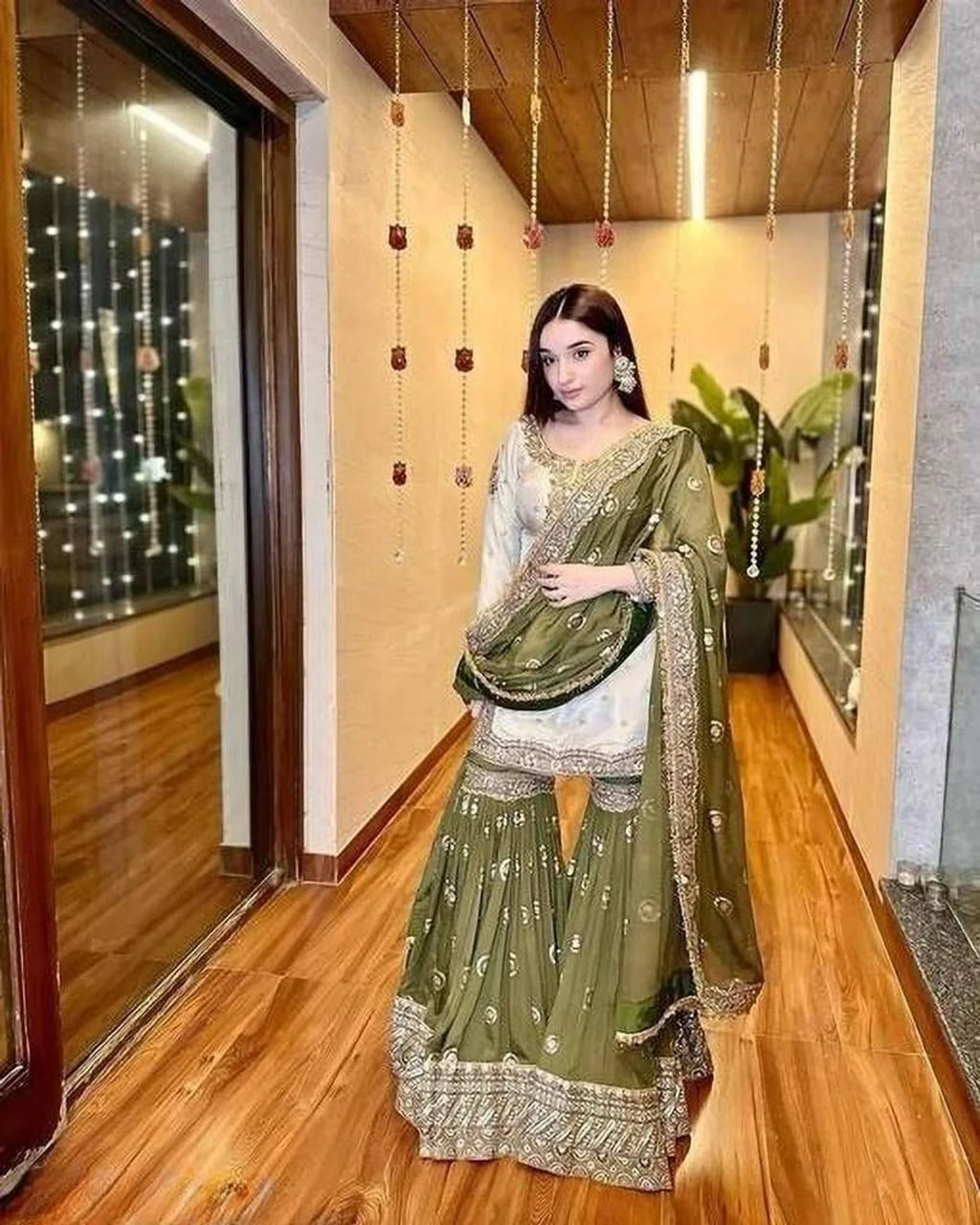 Khodiyar Women Silk Blend Kurta Sharara Dupatta Set