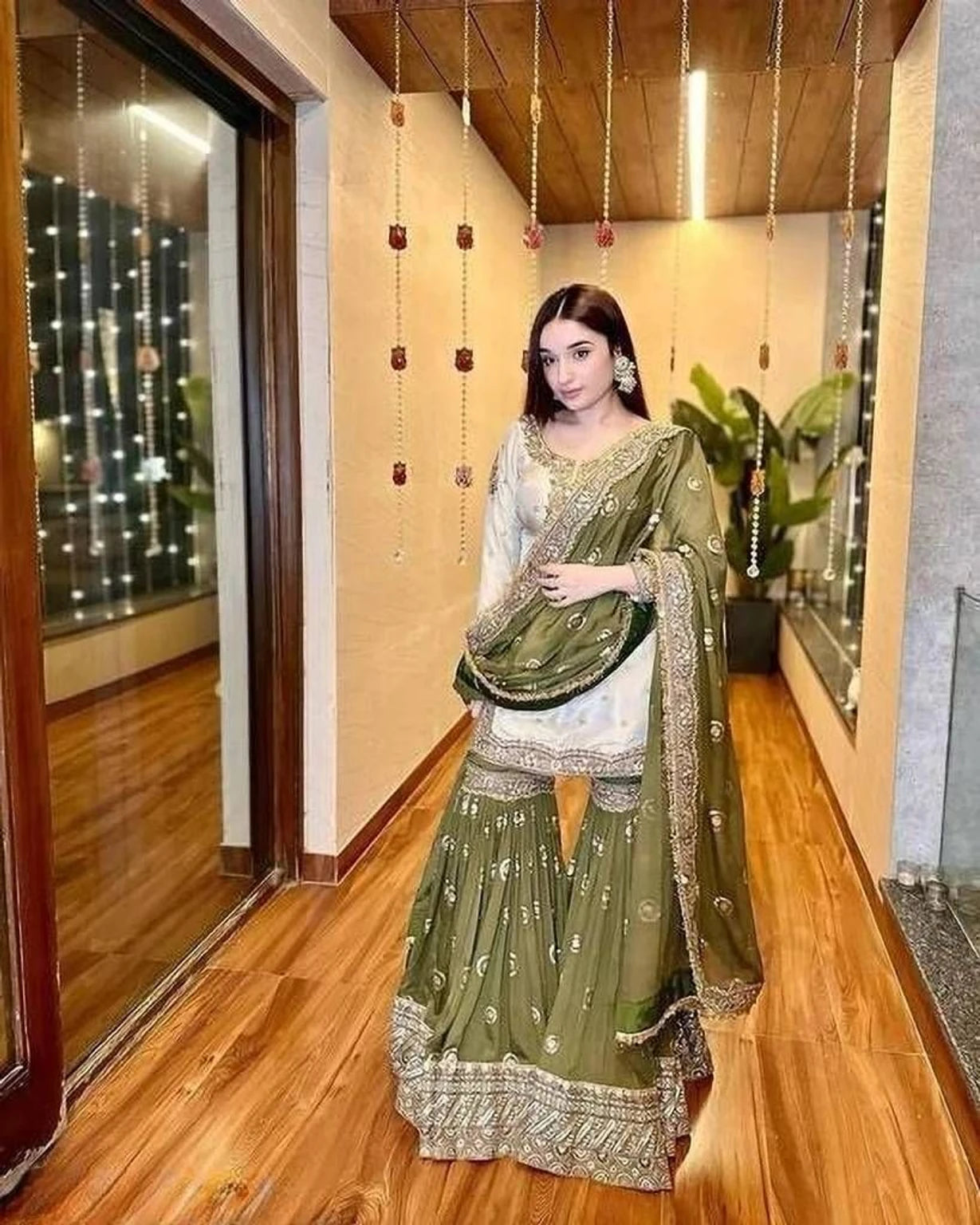 Khodiyar Women Silk Blend Kurta Sharara Dupatta Set