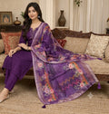Elegant Royal Purple Embroidered Kurta Set with Floral Dupatta