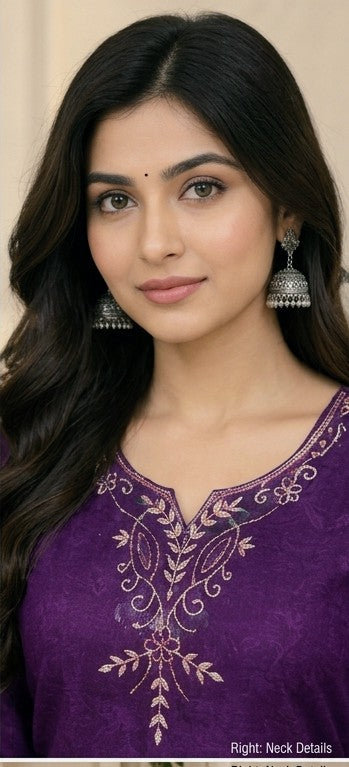 Elegant Royal Purple Embroidered Kurta Set with Floral Dupatta