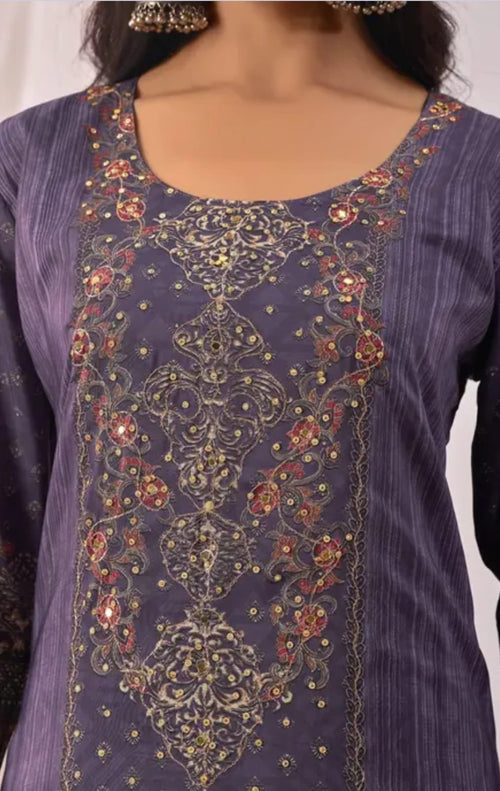 Elegant Purple Kashmiri Printed & Mirror Work Salwar Suit Set with Dupatta